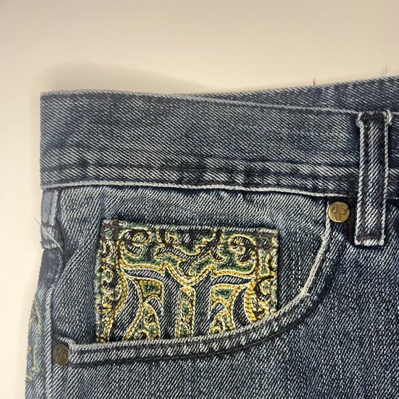 Pelle Pelle Embellished Embroidered Baggy Wide Leg Denim Jeans - Picture 3 of 7